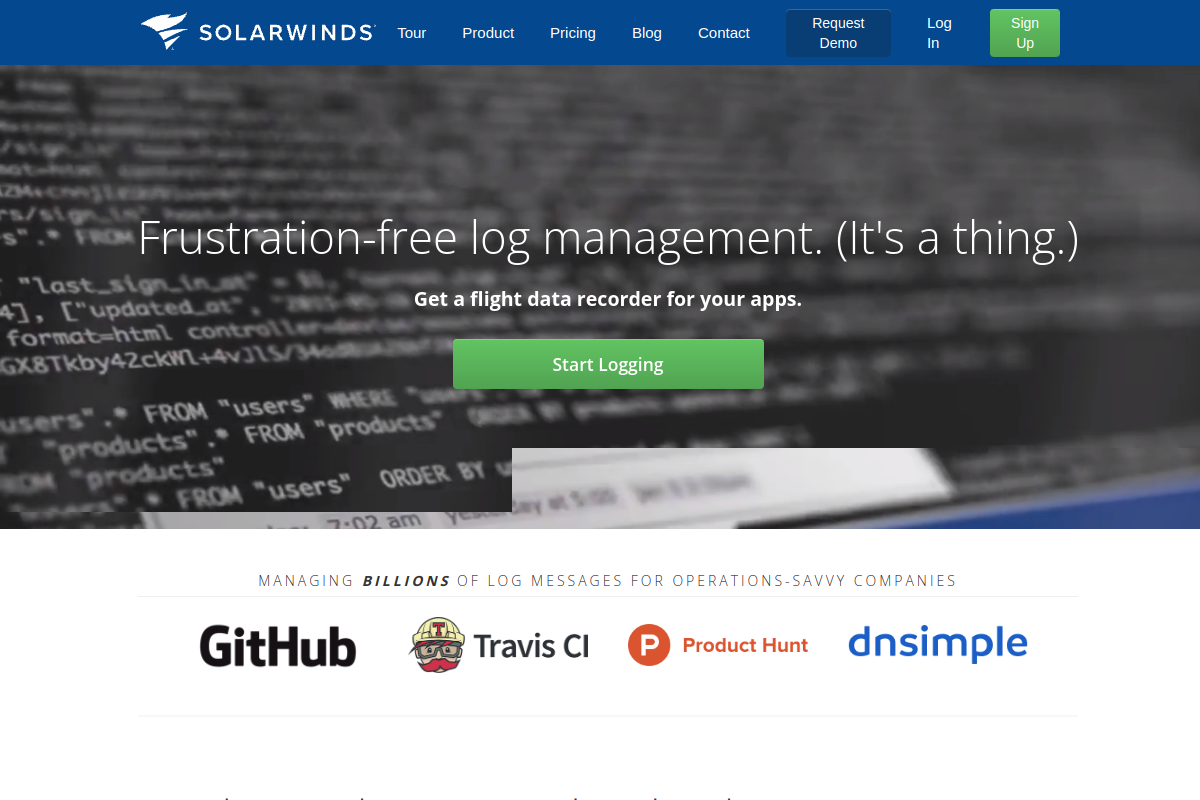 SolarWinds Papertrail - Log Management System - Website Screenshot